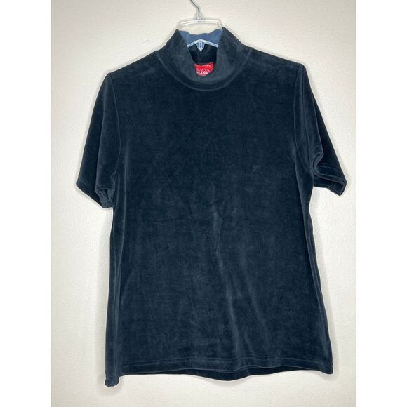 Venezia Jeans Vintage Black Velvet Short Sleeve Top Soft Luxurious Blouse 14/16